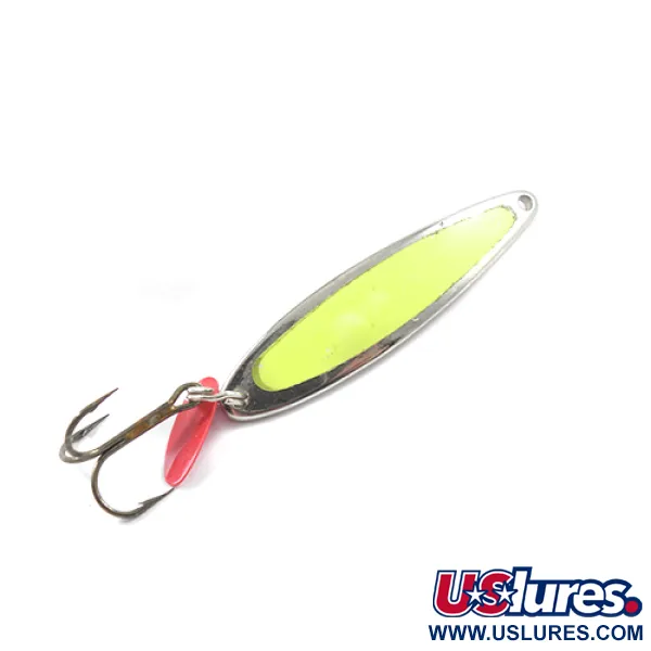 Vintage   Bay de Noc Swedish pimple, 1/2oz Nickel / Yellow fishing spoon #1801