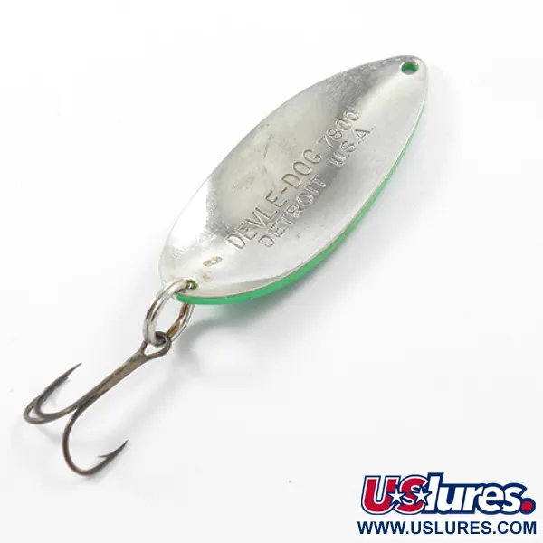 Vintage  Eppinger Dardevle Devle Dog 7800, 3/4oz Green / Nickel fishing spoon #1803