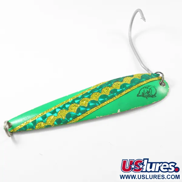 Vintage  Eppinger Dardevle Flutter-Chuck Magnum 3200, 1/2oz Bright Green / Nickel fishing spoon #1852