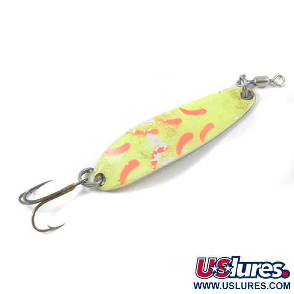 Vintage  Luhr Jensen Krocodile Die #3, 1/3oz Fluorescent Yellow / Brass fishing spoon #1894
