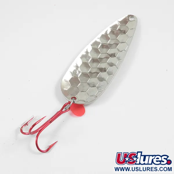 Vintage  Worth Red King Spoon, 3/5oz Hammered Nickel fishing spoon #1942