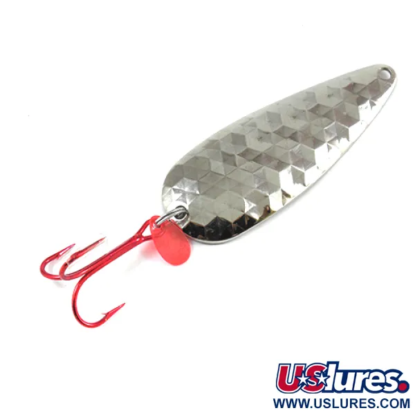Vintage  Worth Red King Spoon, 3/5oz Hammered Nickel fishing spoon #1942