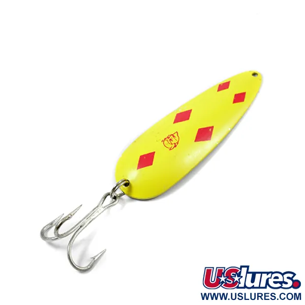 Vintage  Eppinger Dardevle, 1oz Five of diamonds (Red / Yellow / Brass) fishing spoon #1950