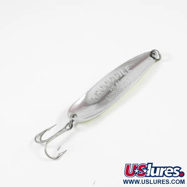 Vintage  Luhr Jensen Krocodile Die #4, 1/2oz Yellow / Green / Nickel fishing spoon #1983