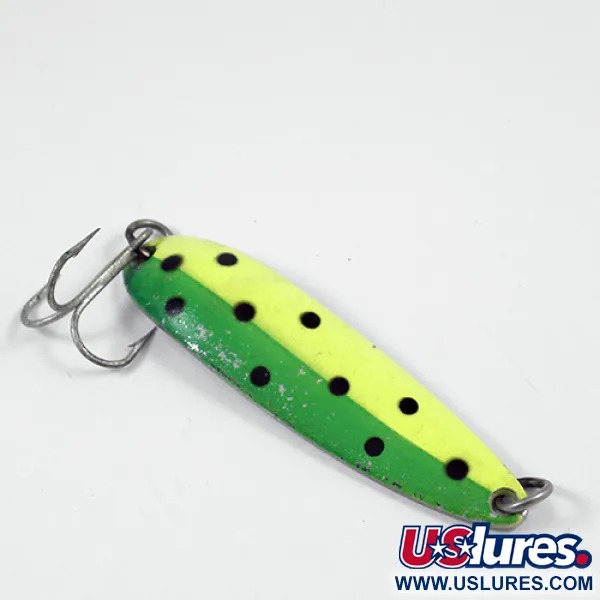 Vintage  Luhr Jensen Krocodile Die #4, 1/2oz Yellow / Green / Nickel fishing spoon #1983