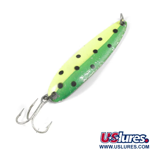Vintage  Luhr Jensen Krocodile Die #4, 1/2oz Yellow / Green / Nickel fishing spoon #1983
