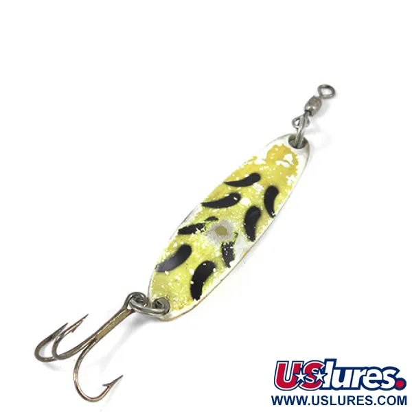 Vintage  Luhr Jensen Krocodile Die #3, 1/3oz Yellow / Black / Brass fishing spoon #1984
