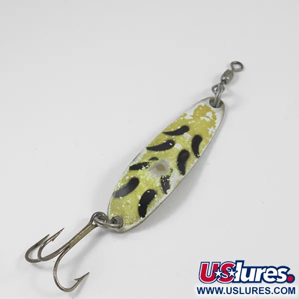 Vintage  Luhr Jensen Krocodile Die #3, 1/3oz Yellow / Black / Brass fishing spoon #1984