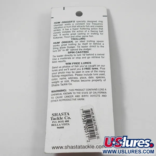  Shasta Tackle Humdinger, 1/2oz Nickel / Blue fishing spoon #2049