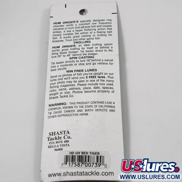  Shasta Tackle Humdinger UV, 1/8oz Red Tiger / Nickel / Red fishing spoon #2050