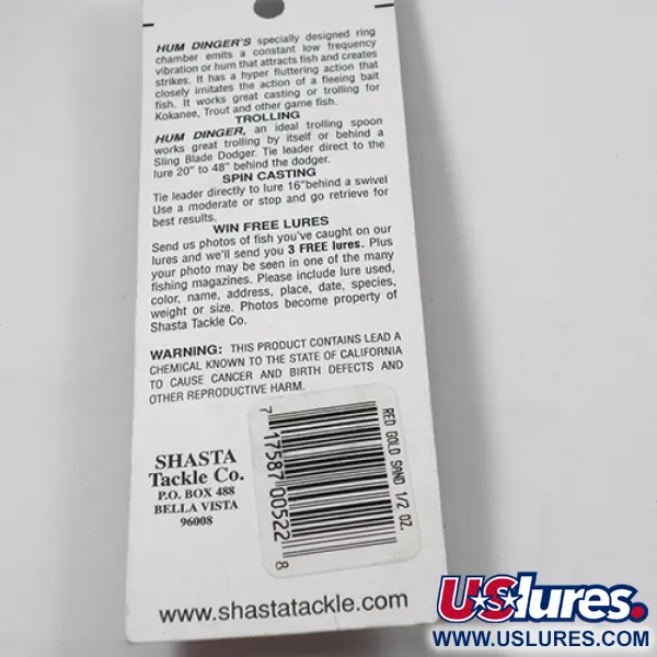  Shasta Tackle Humdinger, 1/2oz Gold Sand / Red fishing spoon #2051