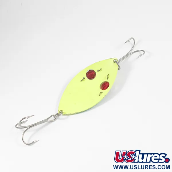 Vintage  Eppinger Red Eye Wiggler, 1oz Fluorescent Yellow and Green / Nickel fishing spoon #2065