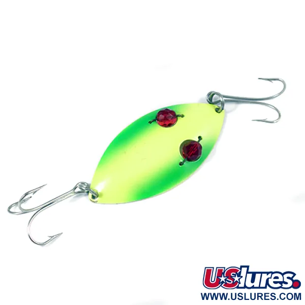 Vintage  Eppinger Red Eye Wiggler, 1oz Fluorescent Yellow and Green / Nickel fishing spoon #2065