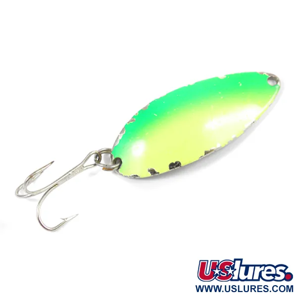 Vintage  Seneca Little Cleo (Hula Girl), 1/2oz Yellow / Green / Nickel fishing spoon #2067