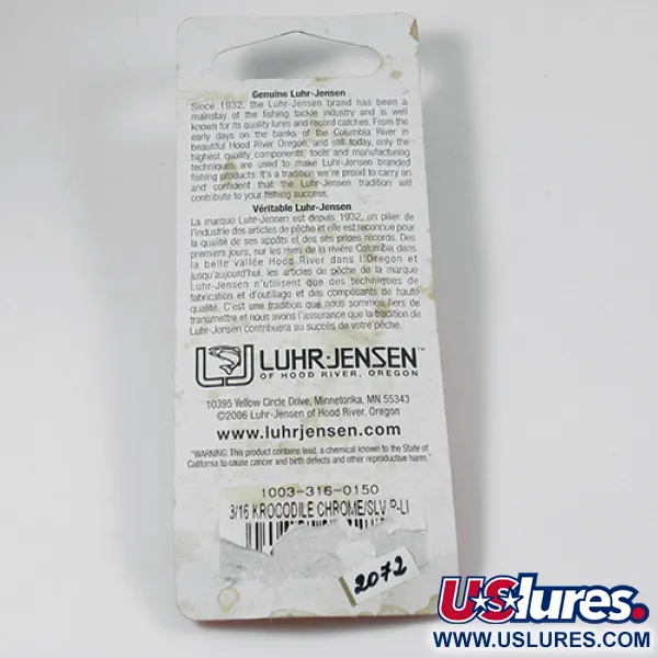  Luhr Jensen Krocodile 2072, 1/3oz Nickel fishing spoon #2072