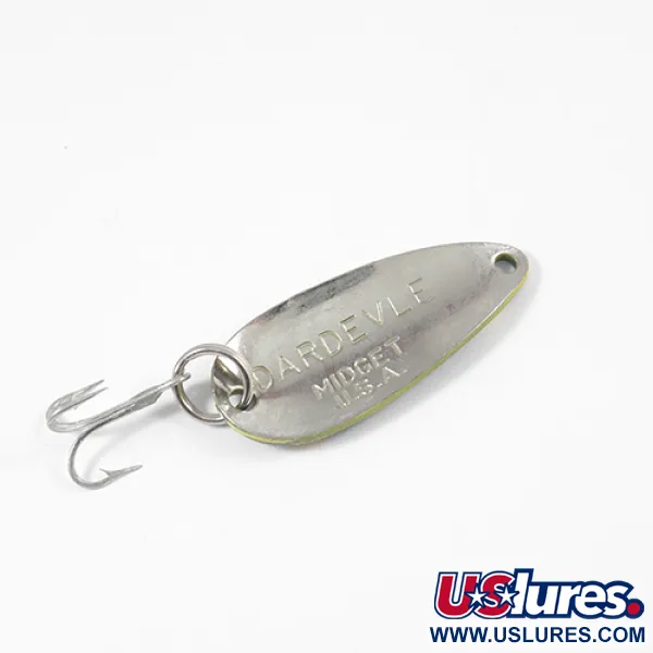 Vintage  Eppinger Dardevle Midget, 3/16oz Frog (Yellow / Green) / Nickel fishing spoon #2075