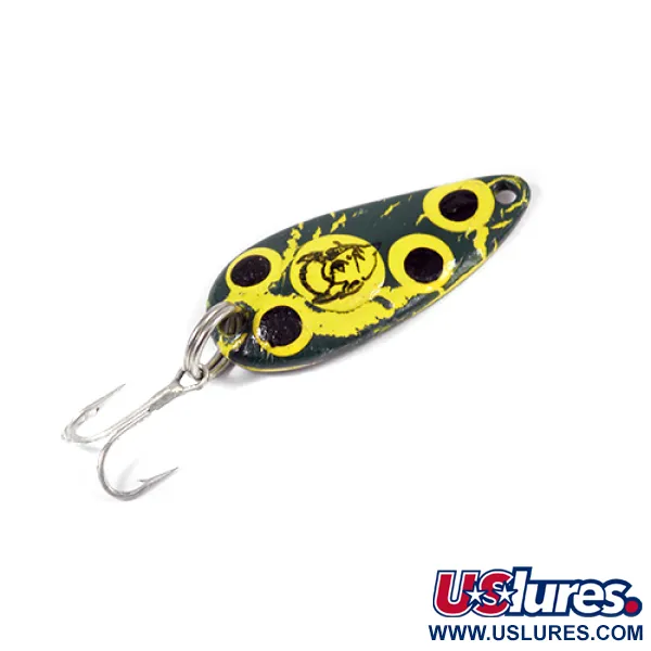 Vintage  Eppinger Dardevle Midget, 3/16oz Frog (Yellow / Green) / Nickel fishing spoon #2075