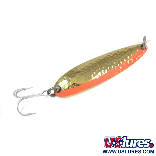 Vintage  Luhr Jensen Krocodile Die #4, 3/5oz Hammered Gold / Orange fishing spoon #2085