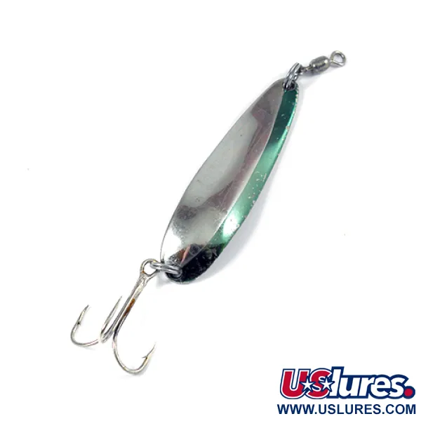 Vintage  Luhr Jensen Krocodile Die #4, 1/2oz Nickel / Green fishing spoon #2093