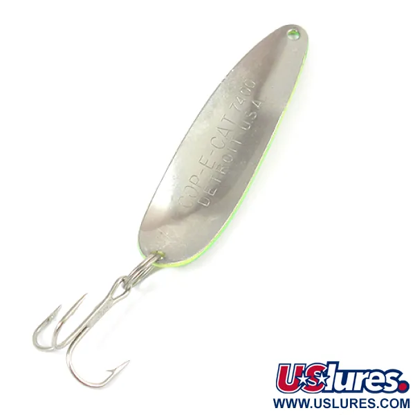 Vintage  Eppinger Dardevle Cop-E-Cat 7400, 1/2oz Yellow / Green / Nickel fishing spoon #2094