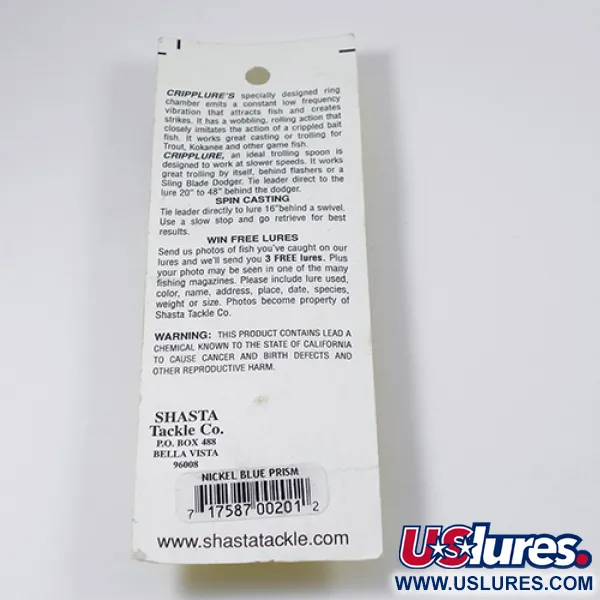  Shasta Tackle Cripplure, 1/4oz Nickel / Blue fishing spoon #2103