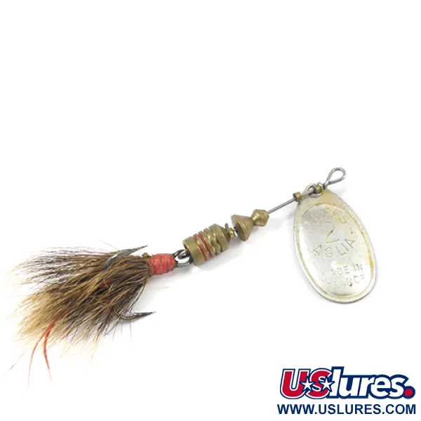 Vintage   Mepps Aglia 2 dressed squirrel tail, 3/16oz Silver spinning lure #2169