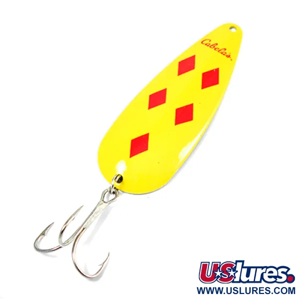 Vintage   Cabela's , 1oz Five of diamonds (Red / Yellow) / Nickel fishing spoon #2185