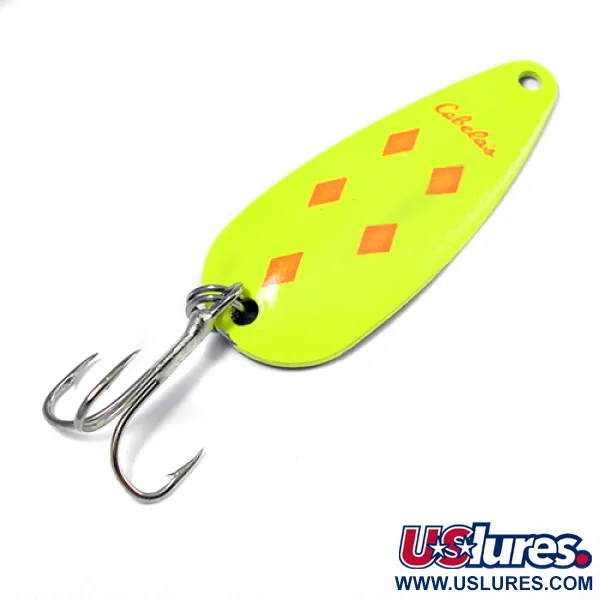 Vintage   Cabela's , 2/5oz Five of diamonds (Red / Yellow) / Nickel fishing spoon #2192