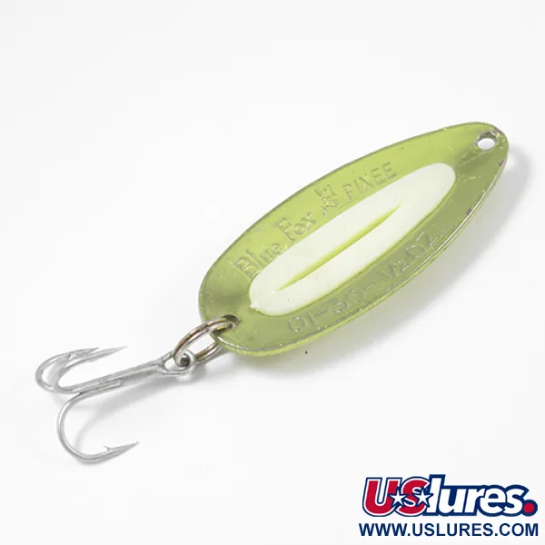 Vintage   Blue Fox Pixee UV, 1/2oz Green Gold / Fluorescent Yellow (Glow in UV light, Fluorescent) fishing spoon #2206