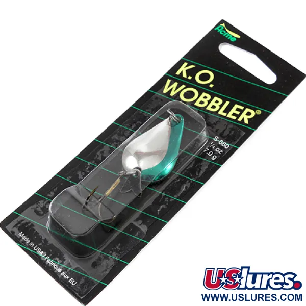  Acme K.O. Wobbler, 1/4oz Nickel / Green fishing spoon #2215