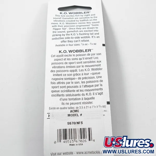  Acme K.O. Wobbler UV (Glows in UV light), 1/2oz Nickel / uv Stripe Glow in UV light, Fluorescent fishing spoon #2217