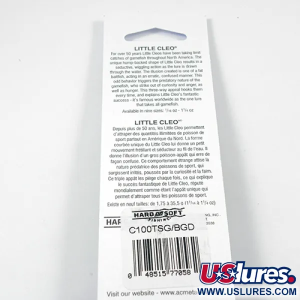  Acme Little Cleo Glow, 1/3oz Nickel / Green / Glow in Dark and UV light fishing spoon #2246