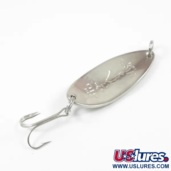 Vintage  Seneca Little Cleo (Hula Girl) UV, 2/3oz Nickel / Green UV Stripe Glow in UV light, Fluorescent fishing spoon #2247