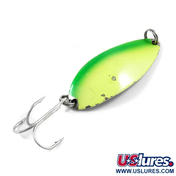 Vintage  Seneca Little Cleo (Hula Girl), 1/2oz Yellow / Green / Nickel fishing spoon #2343