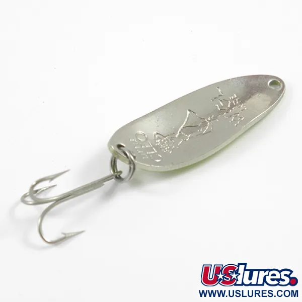 Vintage  Seneca Little Cleo (Hula Girl), 1/3oz Green / Red / Nickel fishing spoon #2374