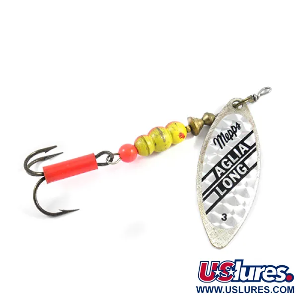 Vintage   Mepps Aglia Long 3, 2/5oz Rainbo / Nickel spinning lure #2395
