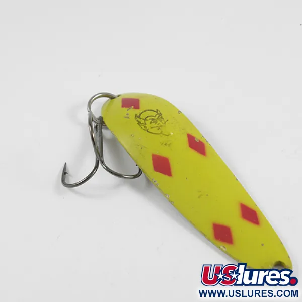 Vintage  Eppinger Dardevle Cop-E-Cat, 3/4oz Five of Diamonds (Yellow / Red / Brass) fishing spoon #2449