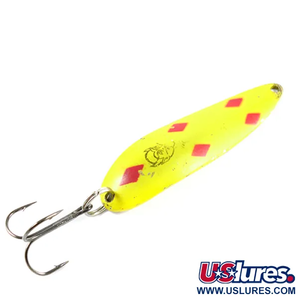 Vintage  Eppinger Dardevle Cop-E-Cat, 3/4oz Five of Diamonds (Yellow / Red / Brass) fishing spoon #2449