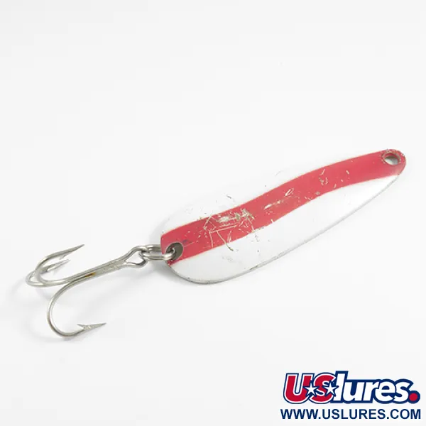 Vintage   Len Thompson #2, 1oz Red / White / Brass fishing spoon #2460