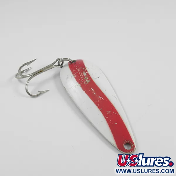 Vintage   Len Thompson #2, 1oz Red / White / Brass fishing spoon #2460