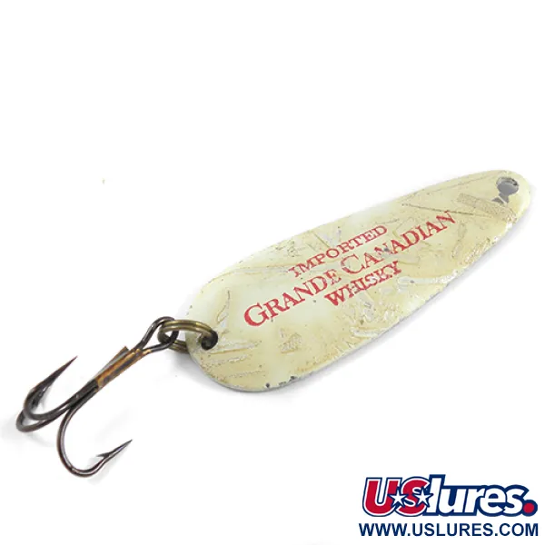 Vintage  Unknown Grande Canadian Whisky, 1/3oz Ivory / Nickel fishing spoon #2479