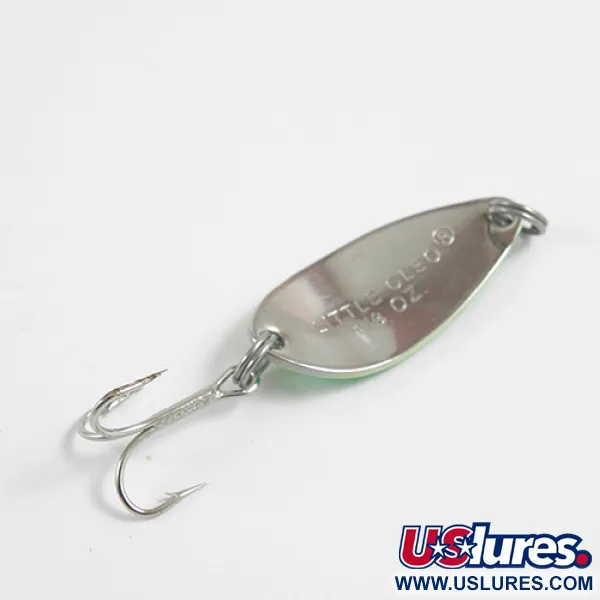 Vintage  Acme Little Cleo, 1/8oz Yellow / Green / Nickel fishing spoon #2482