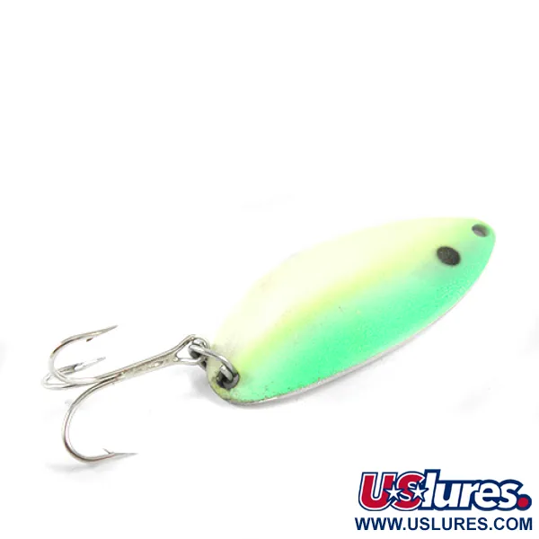 Vintage  Acme Little Cleo Glow, 2/5oz Nickel / White / Green Glow in Dark	 fishing spoon #2512