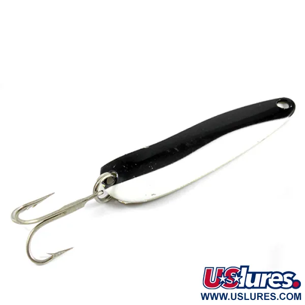 Vintage   Len Thompson #2, 1oz Black / White / Brass fishing spoon #2518