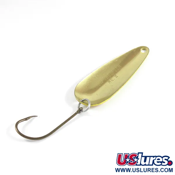 Vintage   Len Thompson #2, 1oz Five of Diamonds (Red / Yellow / Brass) fishing spoon #2520