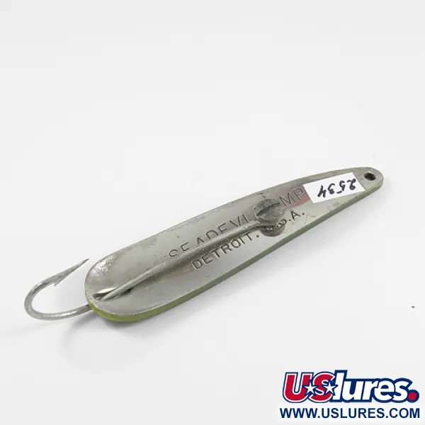 Vintage  Eppinger Weedless​ Dardevle Seadevle Imp, 1oz Frog (Yellow / Green / Nickel) fishing spoon #2534