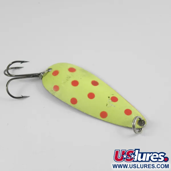 Vintage  Worth Chippewa, 1/2oz Yellow / Red / Nickel fishing spoon #2551
