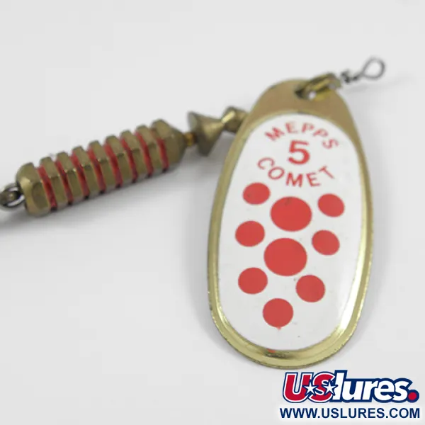 Vintage   Mepps Comet 5 Dressed, 1/2oz White / Red / Brass spinning lure #2567