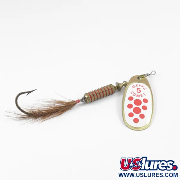 Vintage   Mepps Comet 5 Dressed, 1/2oz White / Red / Brass spinning lure #2567