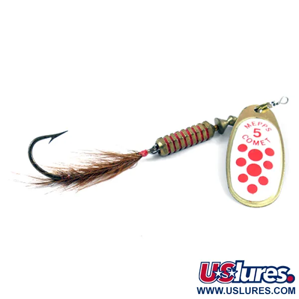 Vintage   Mepps Comet 5 Dressed, 1/2oz White / Red / Brass spinning lure #2567